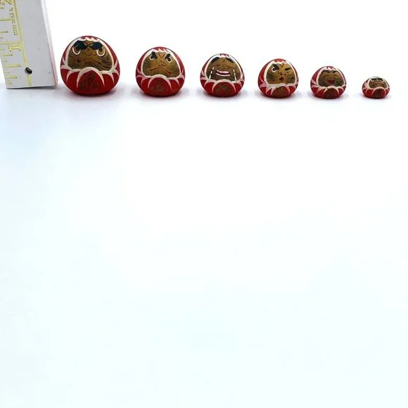 Japanese Daruma Kokeshi Doll Hand Painted Wooden Set of 6 Red - Picture 14 of 14